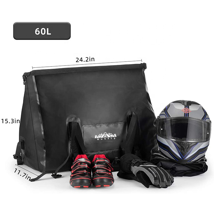 waterproof motorcycle duffel bag black roll top closure dry duffle bag with straps mount to motorcycle